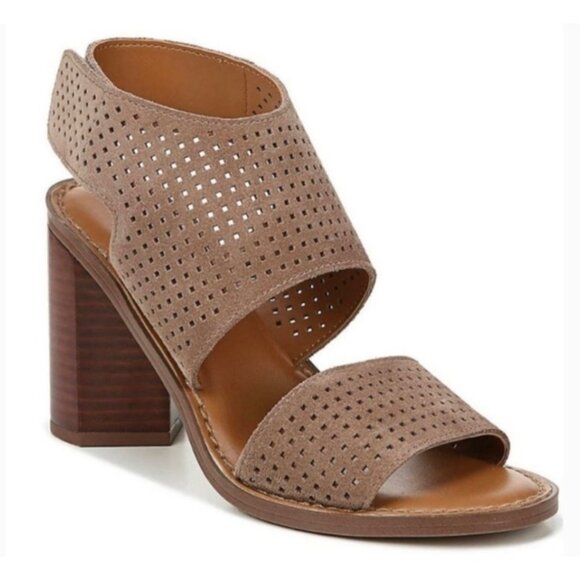 FRANCO SARTO Taupe Brown Delores Laser-Cut Women's Heeled Sandals Size 8.5M - Picture 1 of 9